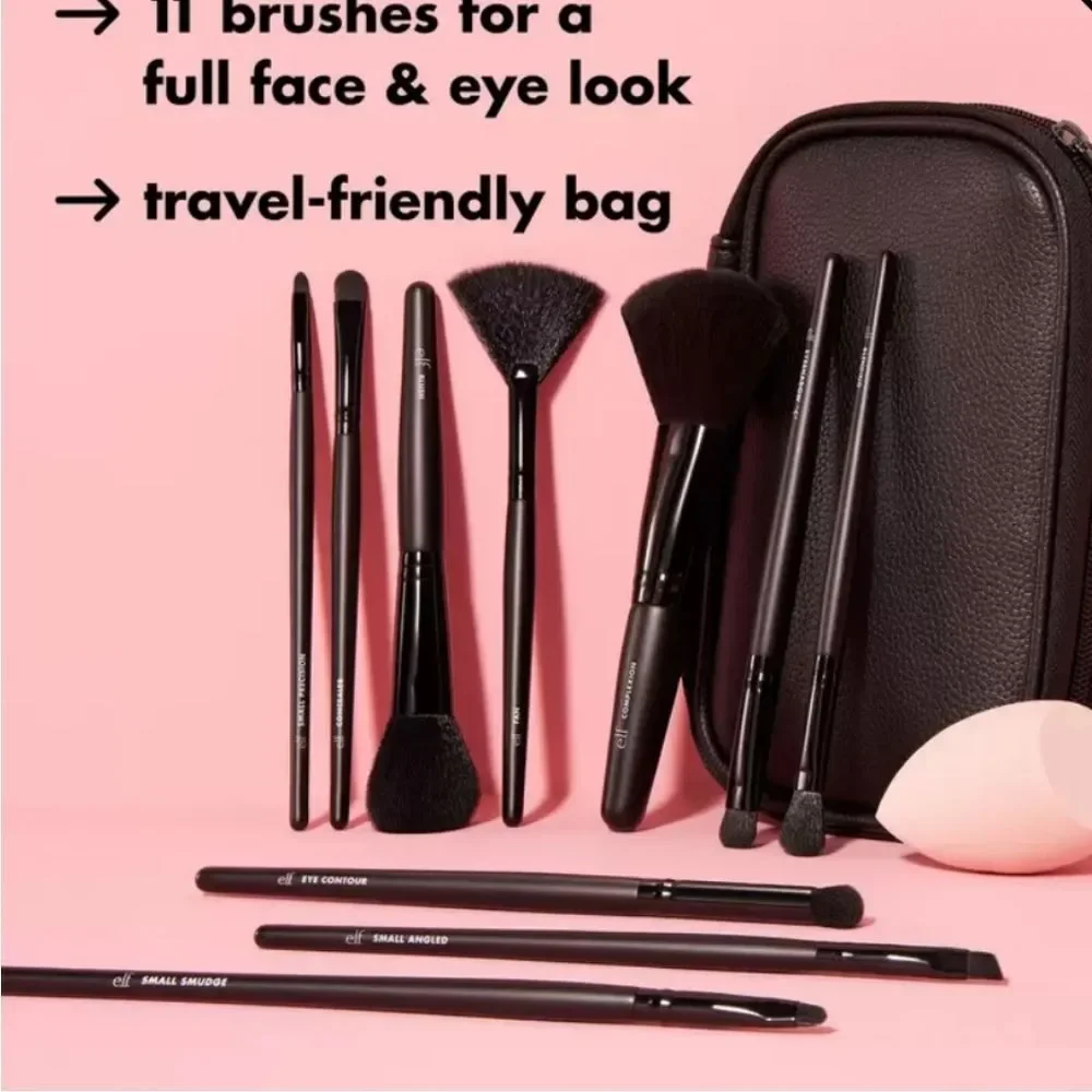 ELF Full Face &‎ Eye Makeup Brush Set w/Travel Case